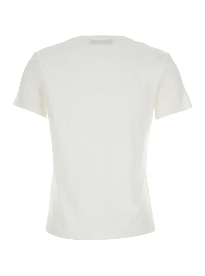 White T-Shirt With Wide V-Neck And Short Sleeves Cotton Woman Tshirts Polo Shirts