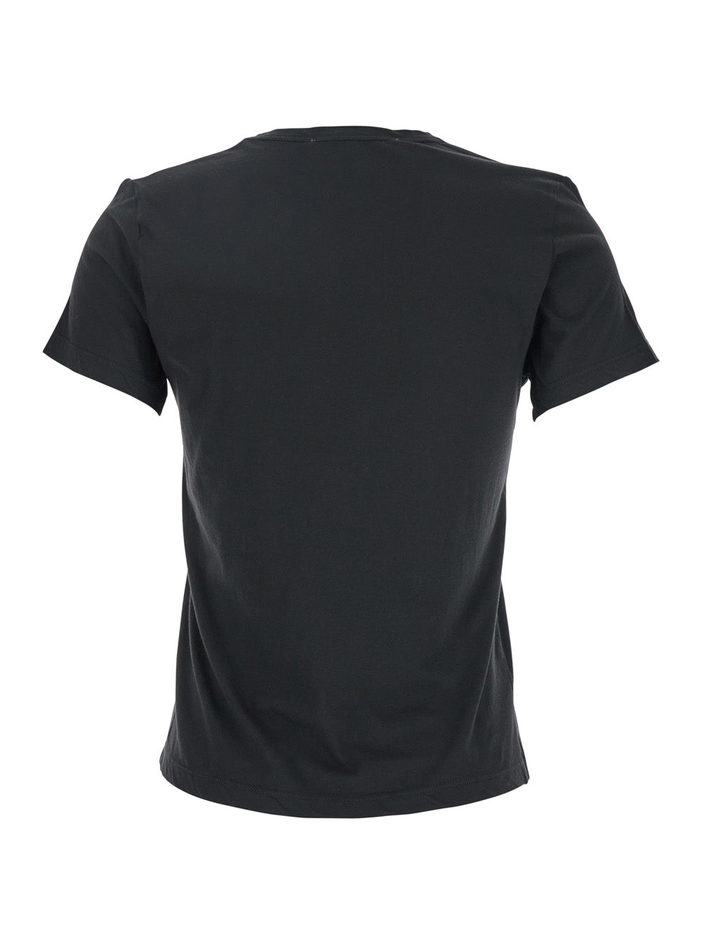 Black T-Shirt With Wide V-Neck And Short Sleeves Cotton Woman Tshirts Polo Shirts