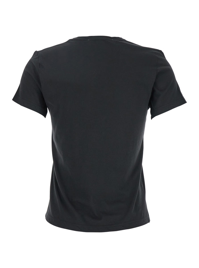 Black T-Shirt With Wide V-Neck And Short Sleeves Cotton Woman Tshirts Polo Shirts