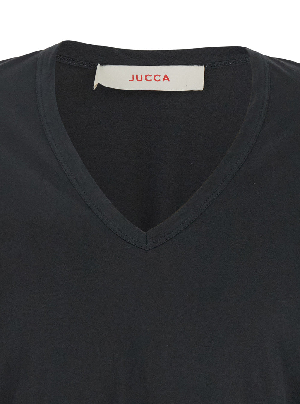 Black T-Shirt With Wide V-Neck And Short Sleeves Cotton Woman Tshirts Polo Shirts