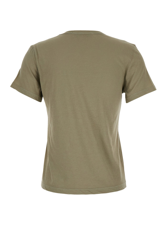 Green T-Shirt With Wide V-Neck And Short Sleeves Cotton Woman Tshirts Polo Shirts