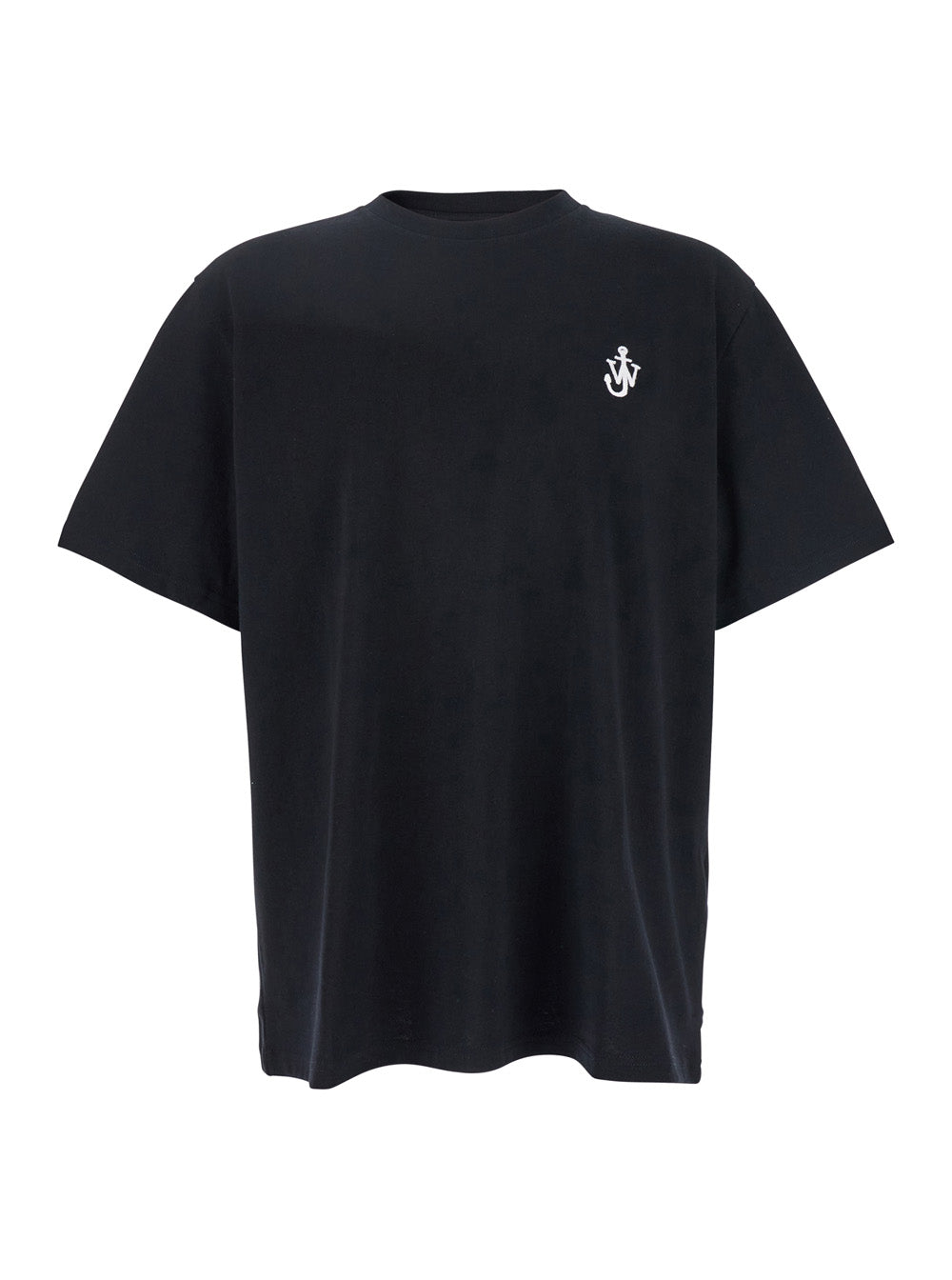 Black Crewneck T-Shirt With Logo Embroidery On The Front Cotton Man Tshirts And Polo Shirts