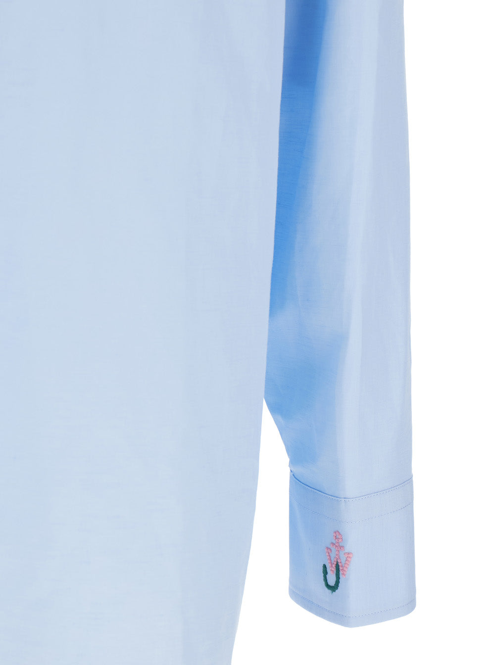 Light Blue Shirt with Classic Collar and Embroidery Detail on Front Cuff in Linen Cotton Blend Man Blouses