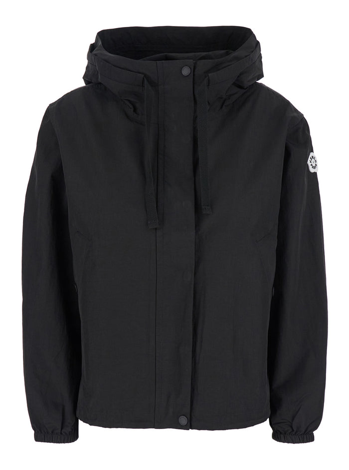 Boke 2.0 Black Windbreaker With Drawstring Hood And Logo Patch On The Sleeve Tech Fabric Woman Nylon Outerwear