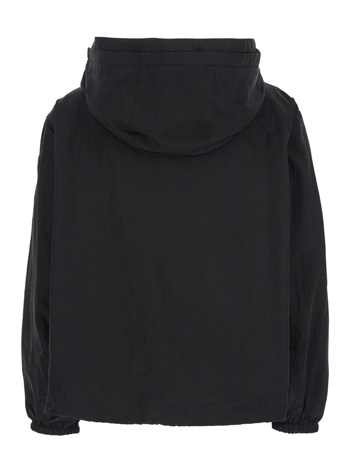 Boke 2.0 Black Windbreaker With Drawstring Hood And Logo Patch On The Sleeve Tech Fabric Woman Nylon Outerwear