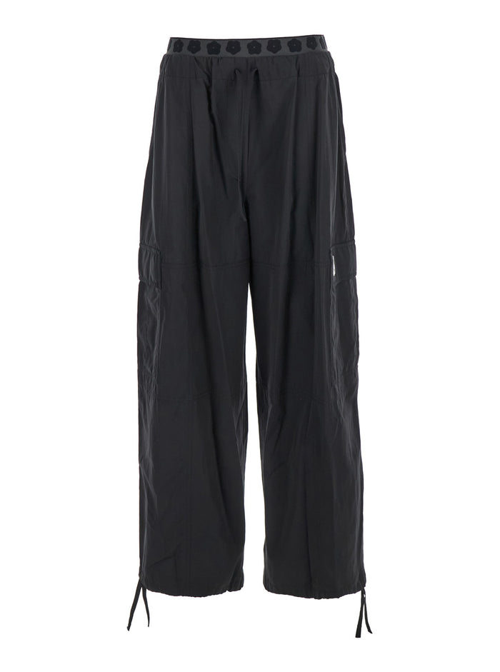 Boke Flower 2.0 Black Pants With Flowers Embellishmed Waist And Logo Patch On The Pocket Cotton Blend Woman Polyester Trousers