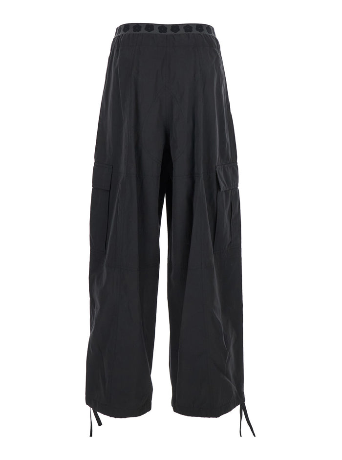 Boke Flower 2.0 Black Pants With Flowers Embellishmed Waist And Logo Patch On The Pocket Cotton Blend Woman Polyester Trousers
