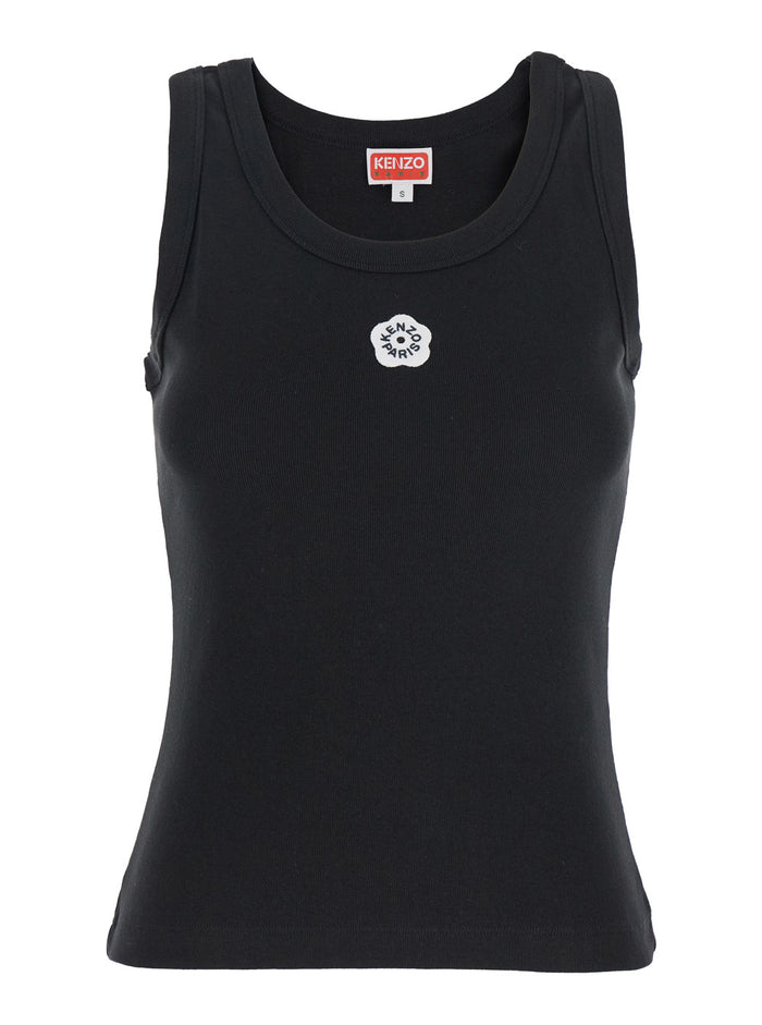 Flower 2,0 Black Sleeveless Top With Logo Patch On The Front Cotton Stretch Woman Elastane Tops