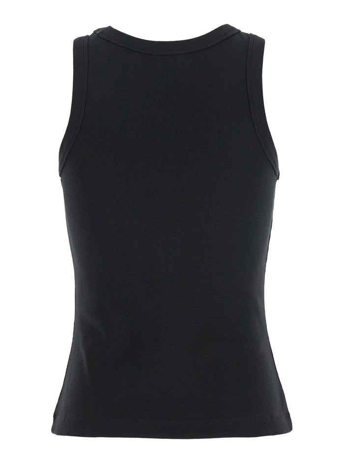 Flower 2,0 Black Sleeveless Top With Logo Patch On The Front Cotton Stretch Woman Elastane Tops