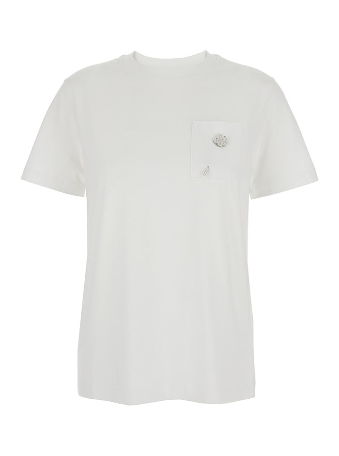 Boke Flower 2,0 White Crewneck T-Shirt With Logo Patch On The Front And Lettering Rear Cotton Woman Tshirts Polo Shirts