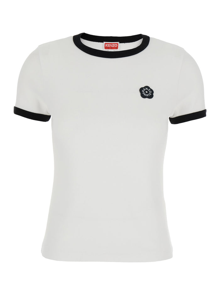 White Crewneck T-Shirt With Logo Patch On The Front And Contrasting Details Cotton Stretch Woman Elastane Tshirts Polo Shirts