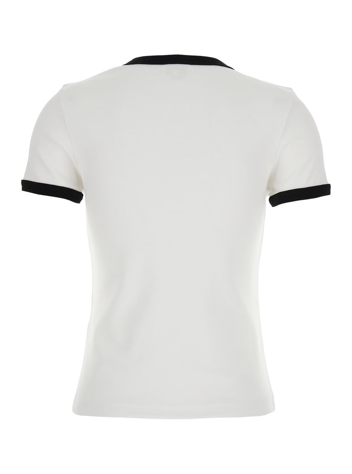 White Crewneck T-Shirt With Logo Patch On The Front And Contrasting Details Cotton Stretch Woman Elastane Tshirts Polo Shirts