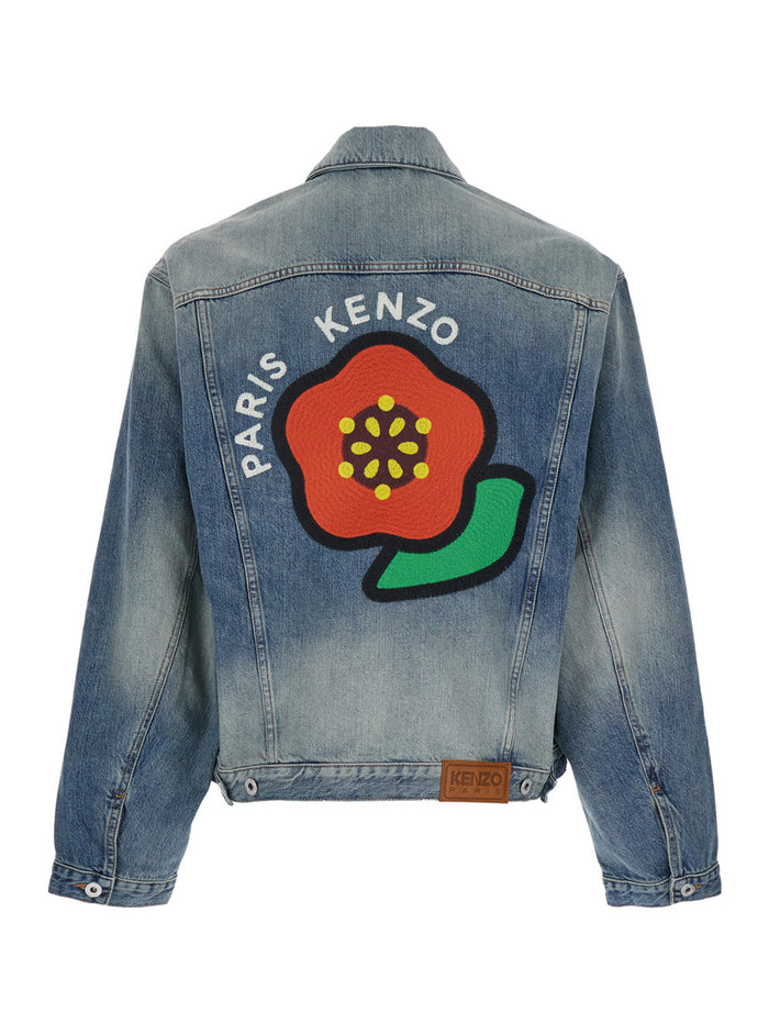 Kenzo Pop Blue Jacket With Logo Patch On The Rear And Maxi Denim Man Blu Cotton