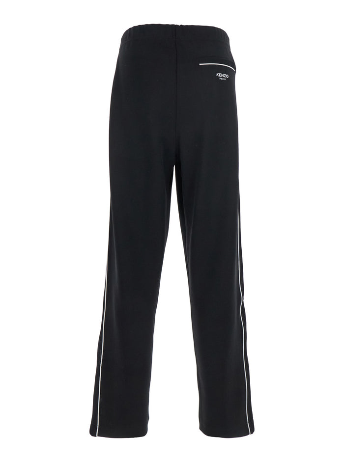 Pop Black Pants With Elastic Waist And Logo Patch On The Side Tech Fabric Stretch Man Polyester Elastane Trousers