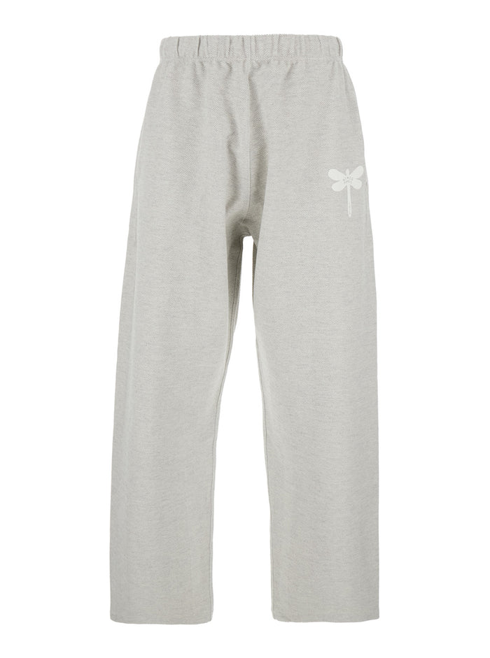Dragonfly Grey Pants With Elastic Waist And Logo Print On Side Rear Cotton Stretch Man Elastane Trousers
