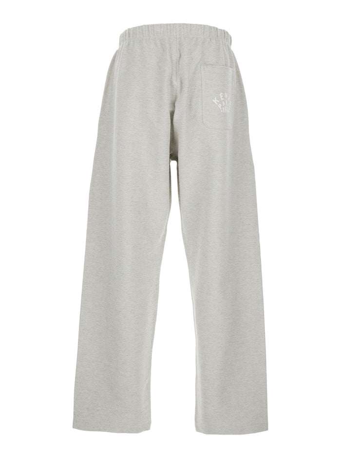 Dragonfly Grey Pants With Elastic Waist And Logo Print On Side Rear Cotton Stretch Man Elastane Trousers