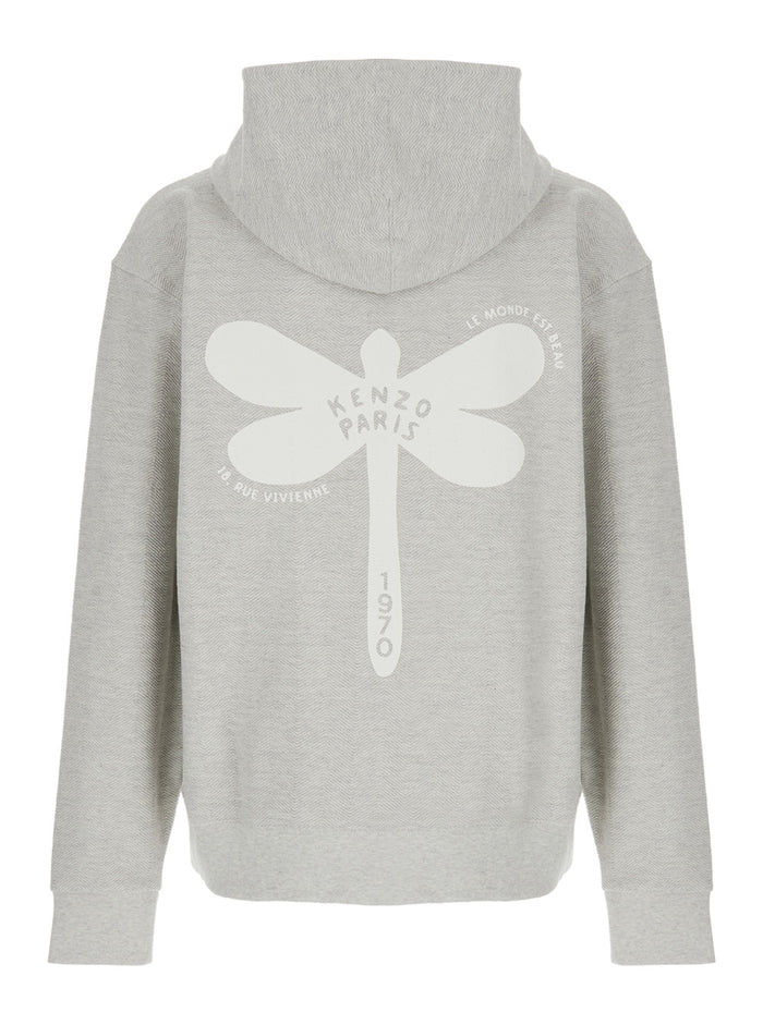 Dragonfly Grey Sweatshirt With Logo Lettering On The Front And Maxi Rear Cotton Stretch Man Elastane Sweatshirts