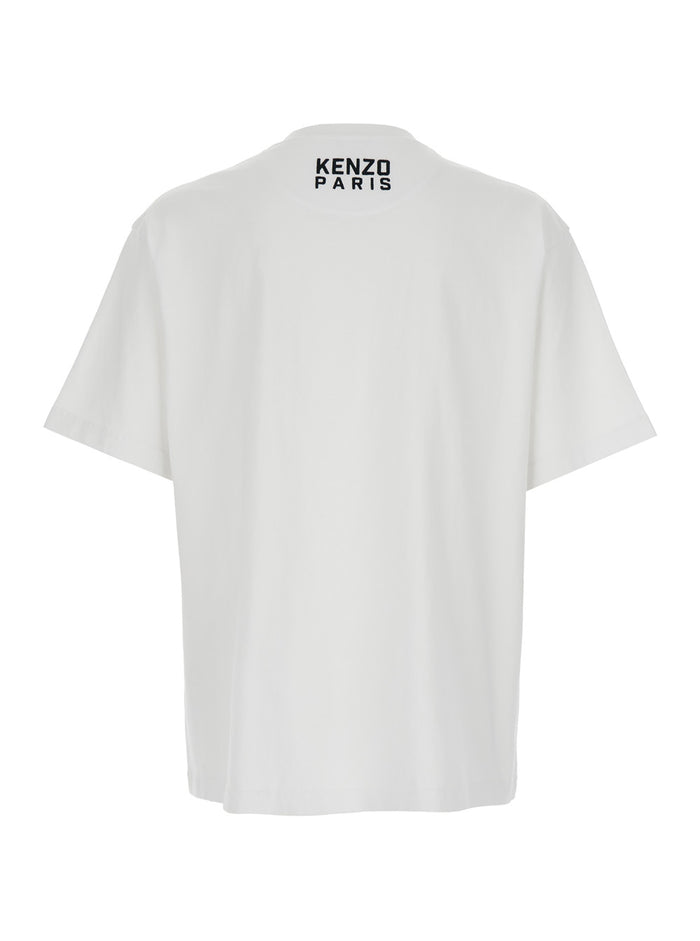 Gots Happy Tiger White Crewneck T-Shirt With Maxi Logo Embroidery On The Front And Lettering Rear Cotton Man Tshirts Polo Shirts