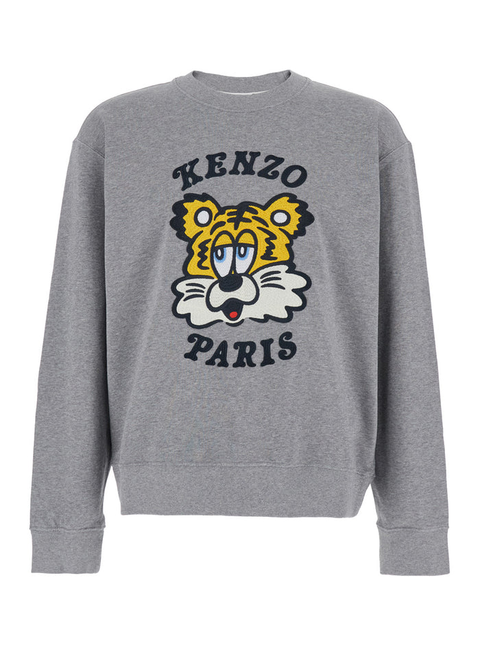 Verdy Market Grey Crewneck Sweatshirt With Dropped Shoulders And Maxi Logo Embroidery On The Front Cotton Man Sweatshirts