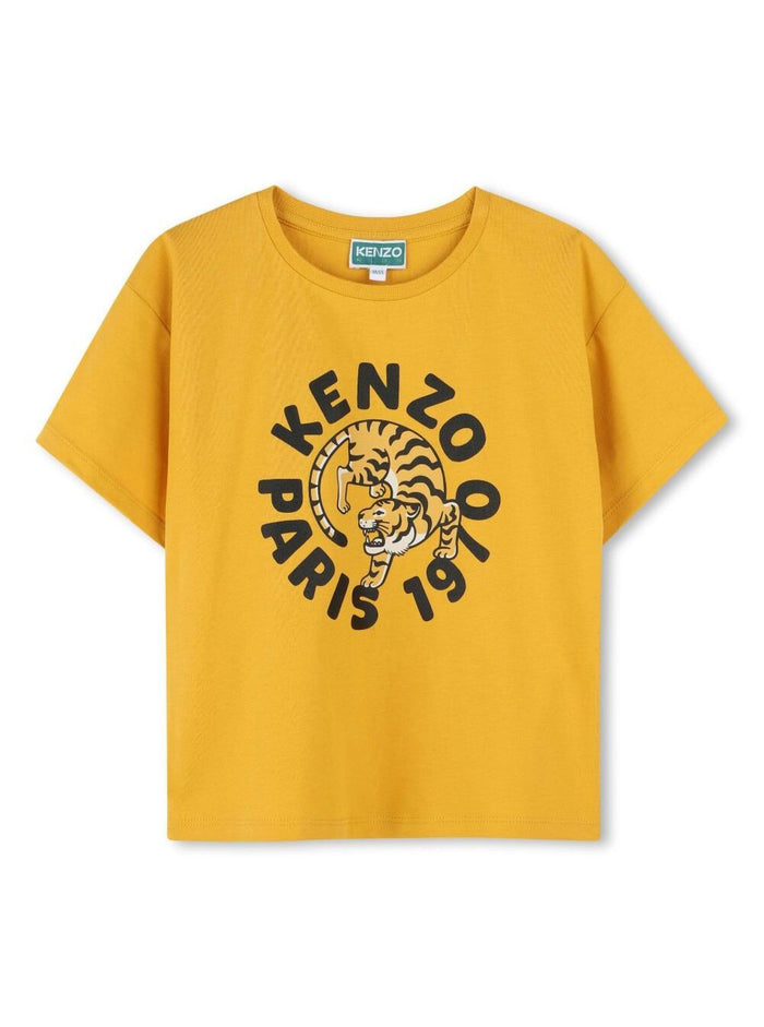 Yellow T-Shirt With Round Neck And Maxi Logo Print On The Front Cotton Boy Orange Tshirts Polo Shirts