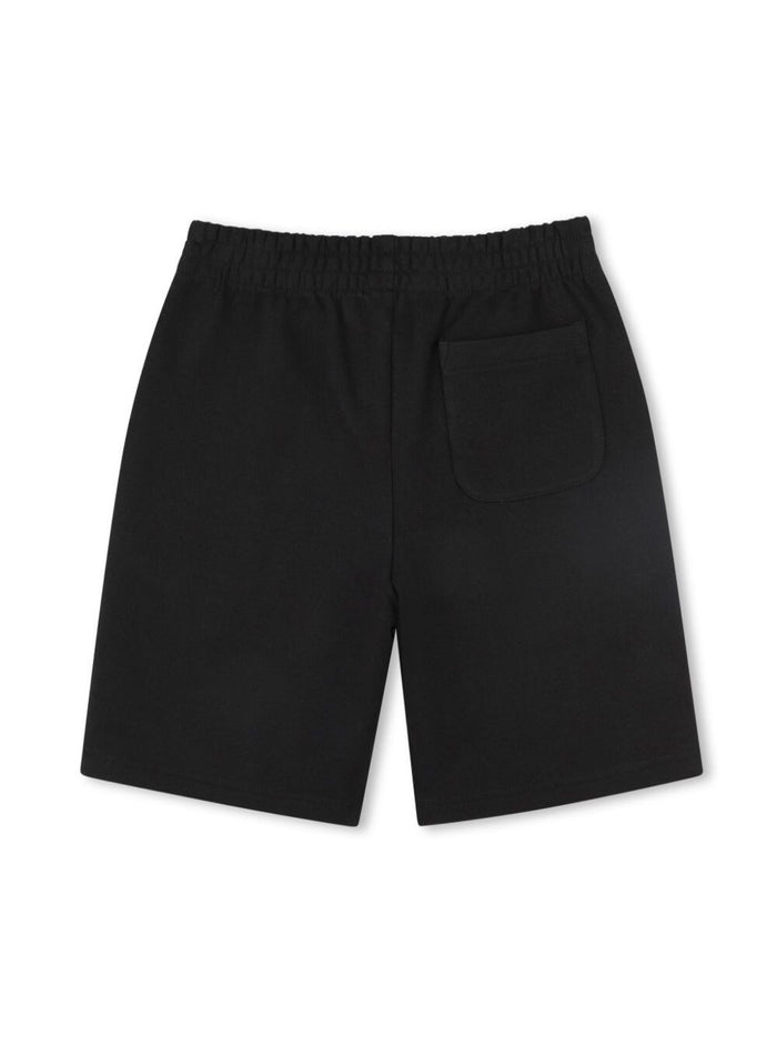 Blue Bermuda Pants With Elastic Waist And Logo Print On The Front Cotton Boy Blu Shorts