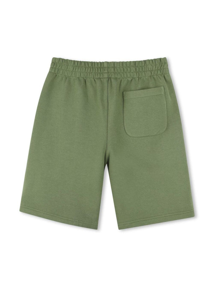 Green Bermuda Pants With Elastic Waist And Logo Print On The Front Cotton Boy Shorts