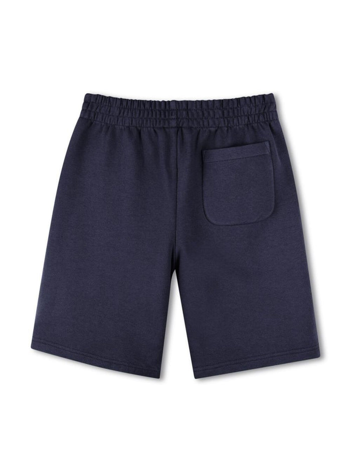 Blue Bermuda Pants With Elastic Waist And Logo Print On The Front Cotton Boy Blu Shorts