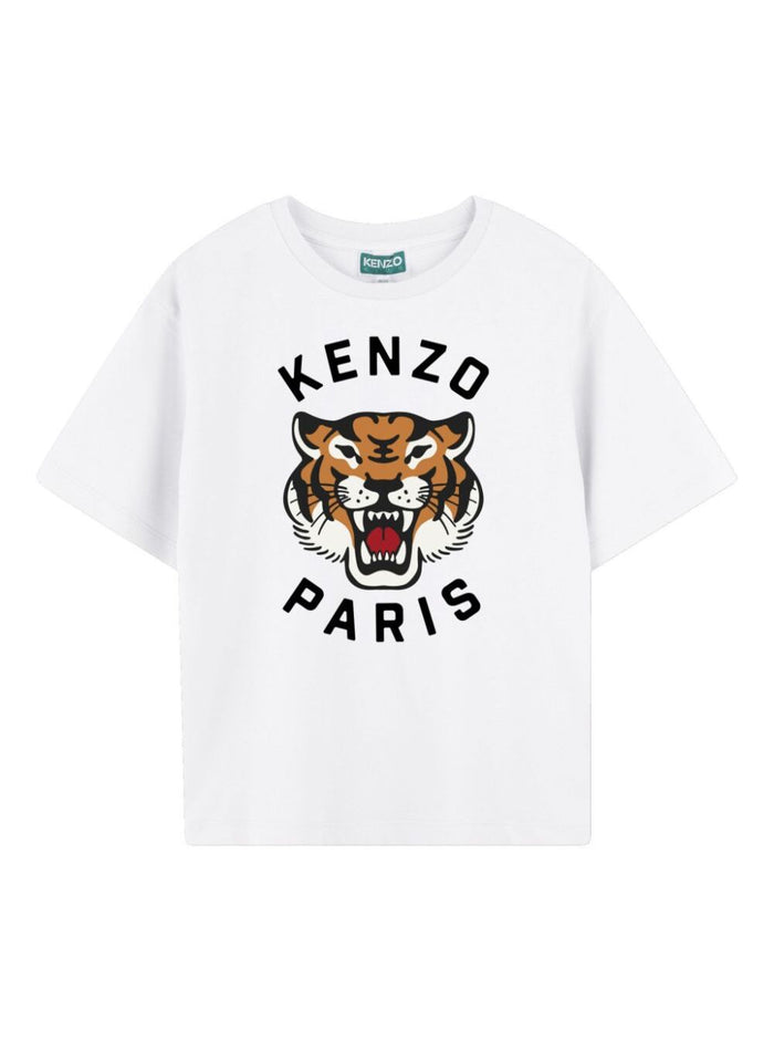 White Crewneck T-Shirt With Maxi Logo Print On The Front Cotton Boy Tshirts And Polo Shirts