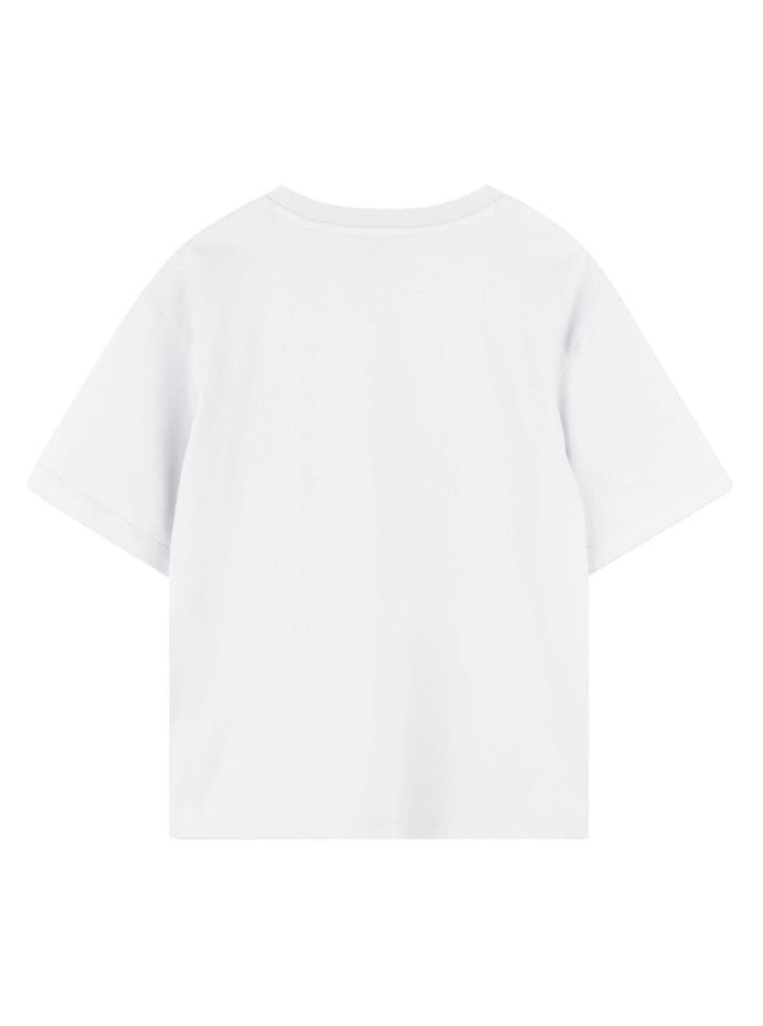 White Crewneck T-Shirt With Maxi Logo Print On The Front Cotton Boy Tshirts And Polo Shirts
