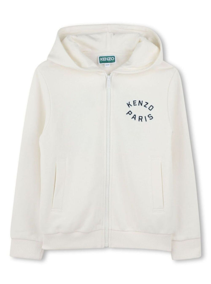 White Sweatshirt With Logo Lettering Embroidery On The Front And Maxi Rear Cotton Man Sweatshirts