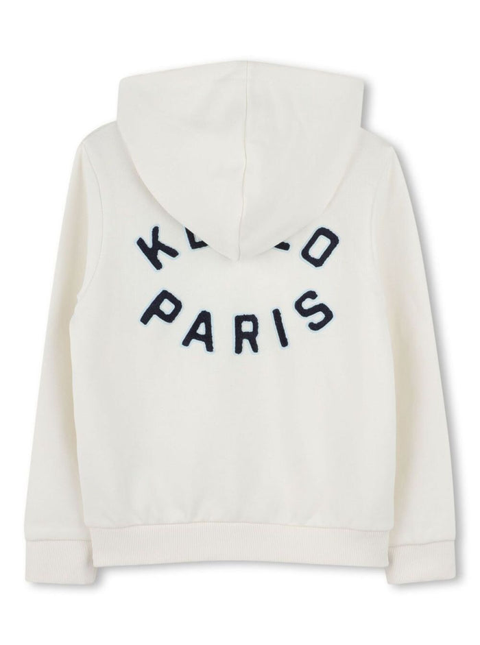 White Sweatshirt With Logo Lettering Embroidery On The Front And Maxi Rear Cotton Man Sweatshirts