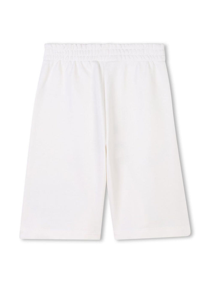 White Bermuda Pants With Elastic Waist And Front Logo Lettering Print Cotton Boy Shorts