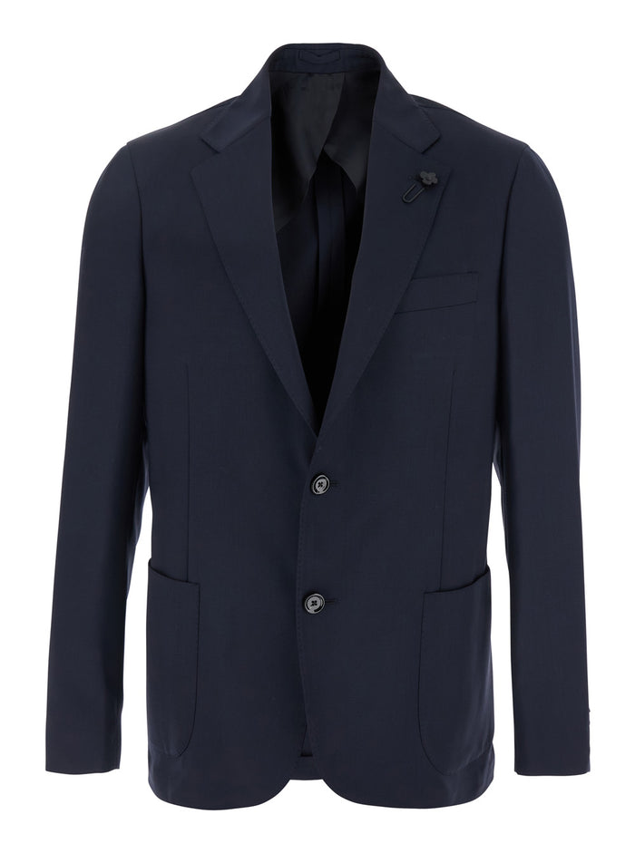 Blue Jacket With Classic Lapels And Chest Pocket Virgin Wool Man Blu Blazers