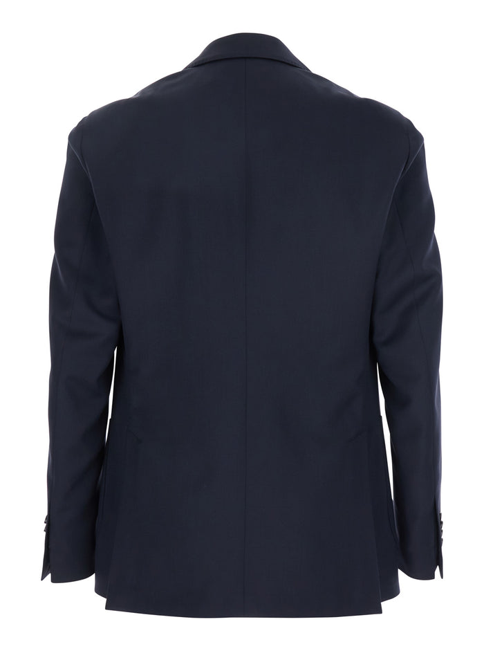 Blue Jacket With Classic Lapels And Chest Pocket Virgin Wool Man Blu Blazers