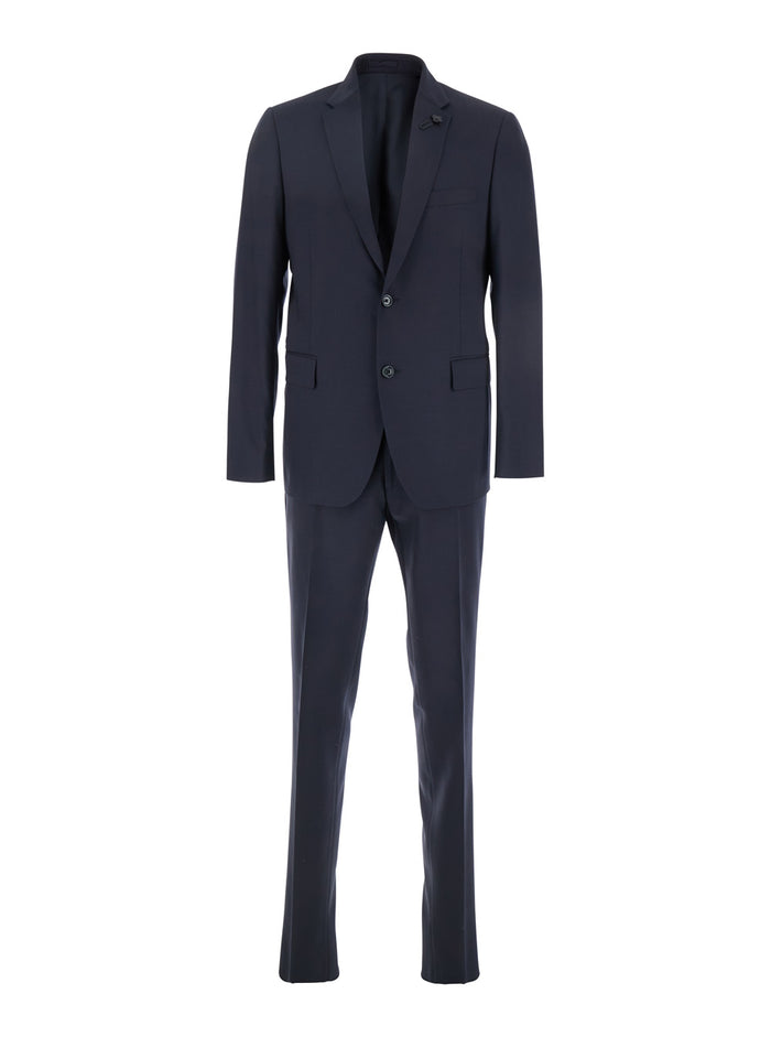 Blue Single Breasted Suit With Classic Lapels Wool Man Blu Elastane Suits