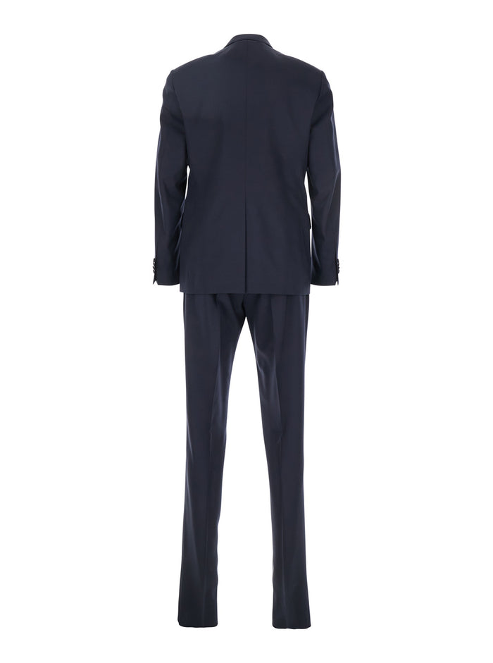 Blue Single Breasted Suit With Classic Lapels Wool Man Blu Elastane Suits