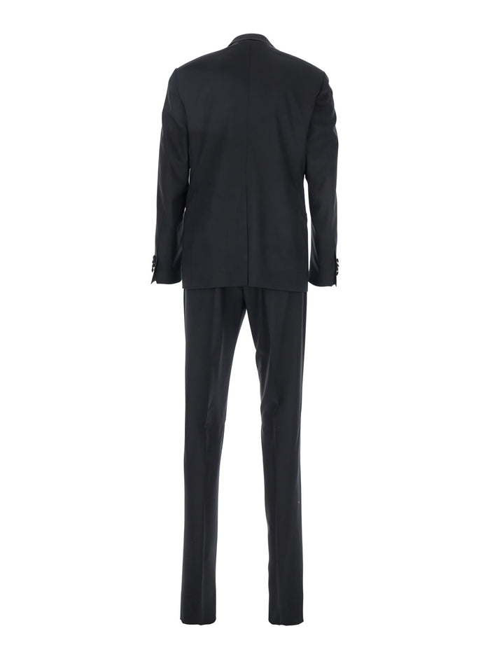 Black Single Breasted Suit With Front Lapels Wool Man Elastane Suits