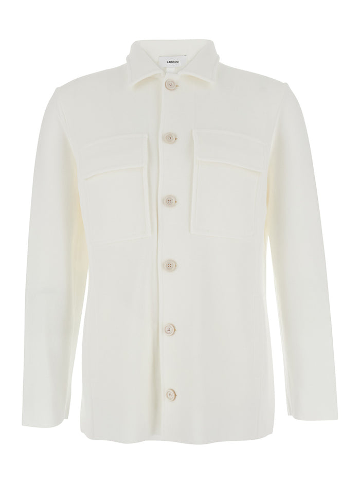 White Shirt with Classic Collar and Two Front Patch Pockets in Cotton Man Blouses