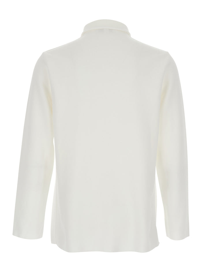 White Shirt with Classic Collar and Two Front Patch Pockets in Cotton Man Blouses