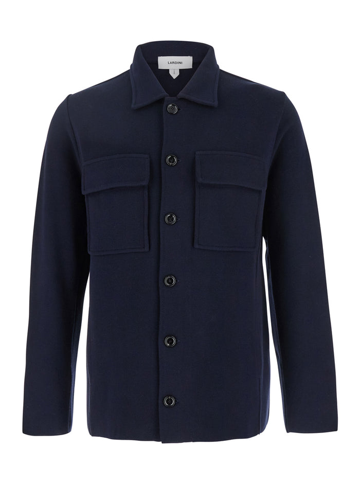 Blue Shirt With Classic Collar Cotton Man Blu And Blouses