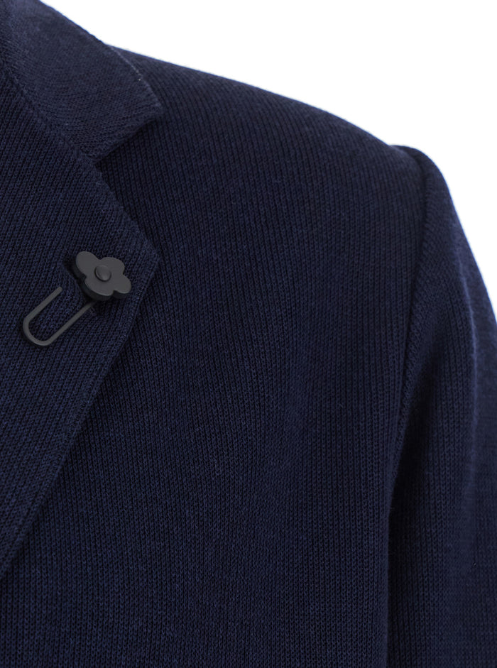 Blue Jacket With Classic Lapels And Logo Pin Detail Cotton Viscose Blend Man Blu Blazers
