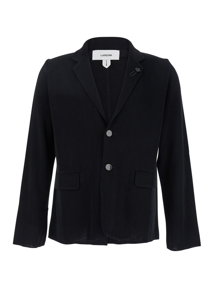 Black Jacket With Classic Lapels And Logo Pin Detail Cotton Viscose Blend Man Blazers