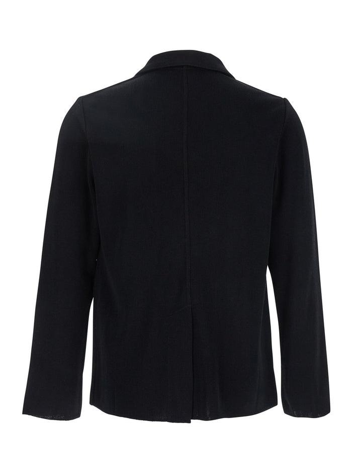 Black Jacket With Classic Lapels And Logo Pin Detail Cotton Viscose Blend Man Blazers