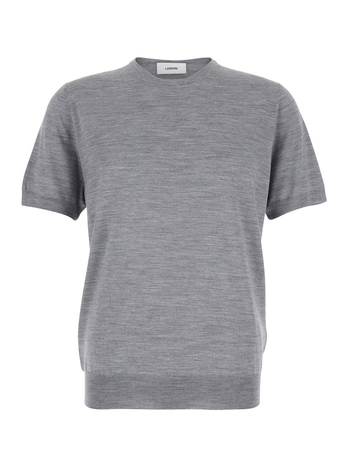 Grey Ribbed Crewneck Sweater Wool And Silk Blend Man Kashmir Tshirts Polo Shirts
