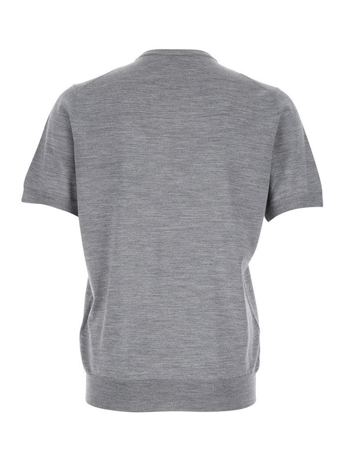 Grey Ribbed Crewneck Sweater Wool And Silk Blend Man Kashmir Tshirts Polo Shirts