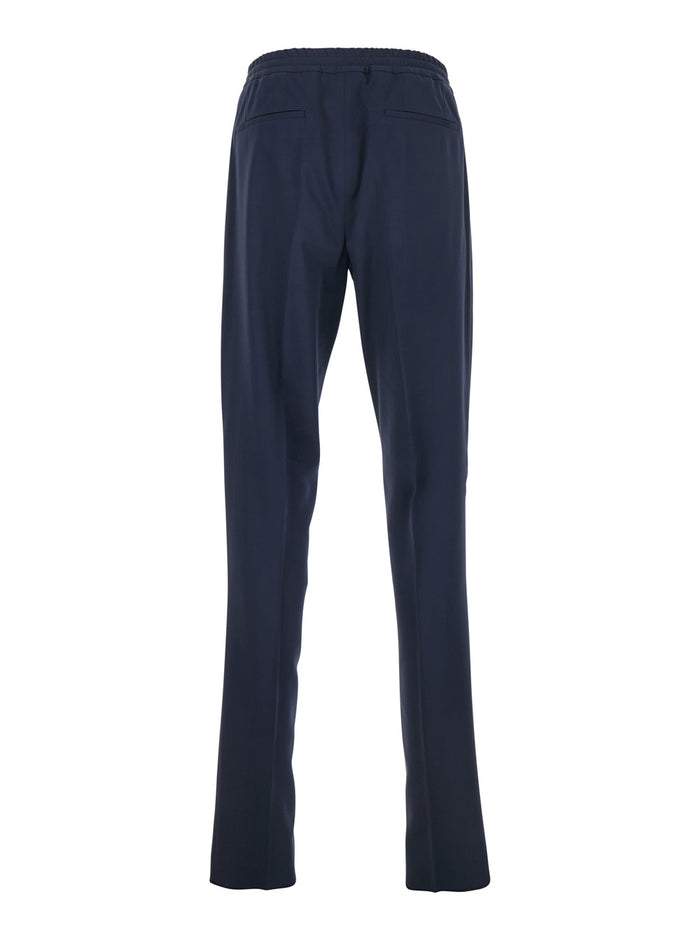 Blue Pants With Elastic Waist And Drawstring Cotton Man Blu Viscose Lyocell Wool Trousers