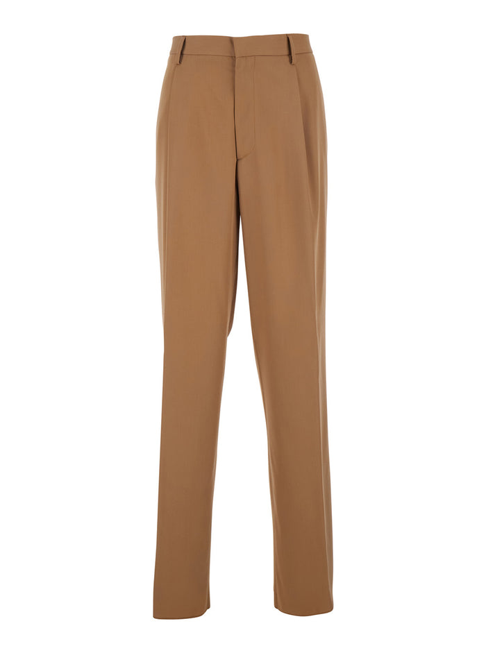 Beige Tailored Pants With Pleated Details Wool Man Virgin Trousers