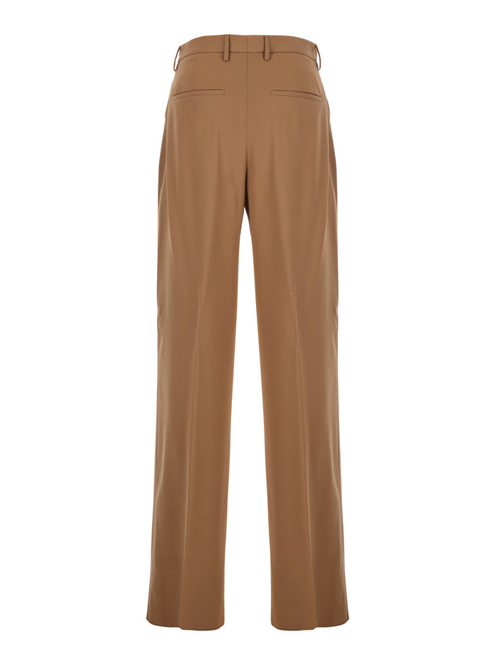 Beige Tailored Pants With Pleated Details Wool Man Virgin Trousers