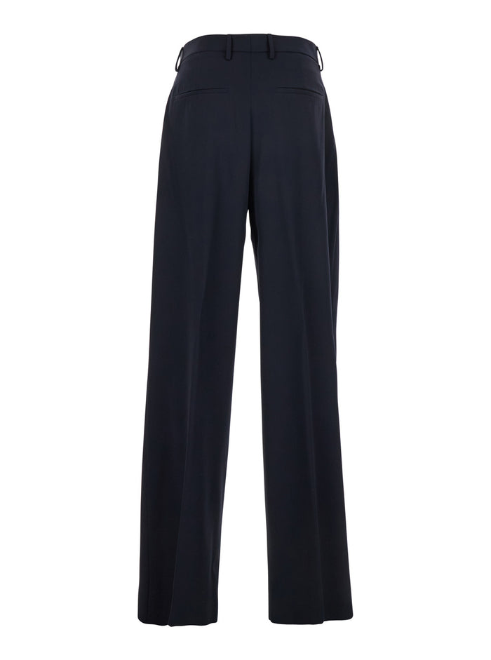 Blue Tailored Pants With Pleated Details Wool Man Blu Virgin Trousers