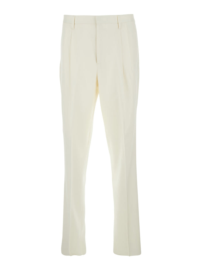 White Tailored Trousers With Double Pence Virgin Wool Man